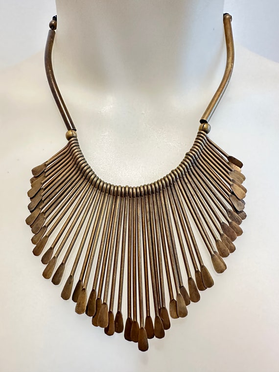 1970-80s Statement piece metal bib necklace Artisan necklace