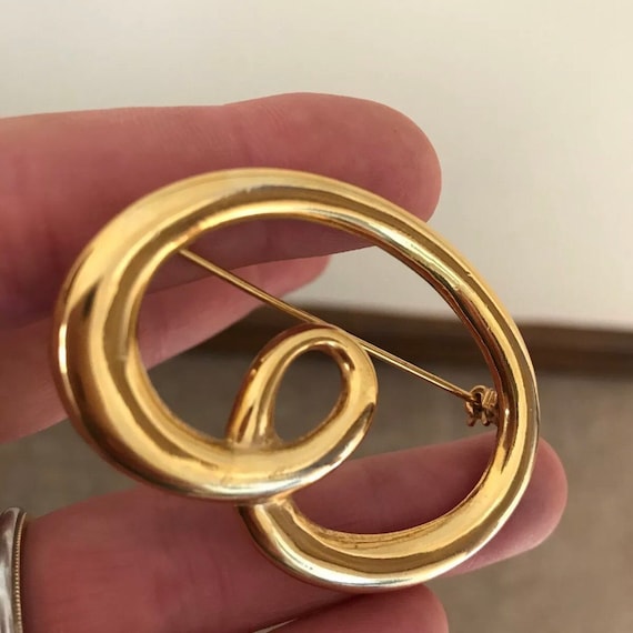 Signed Barcs Australia Vintage Gold Plated Swirl Brooch