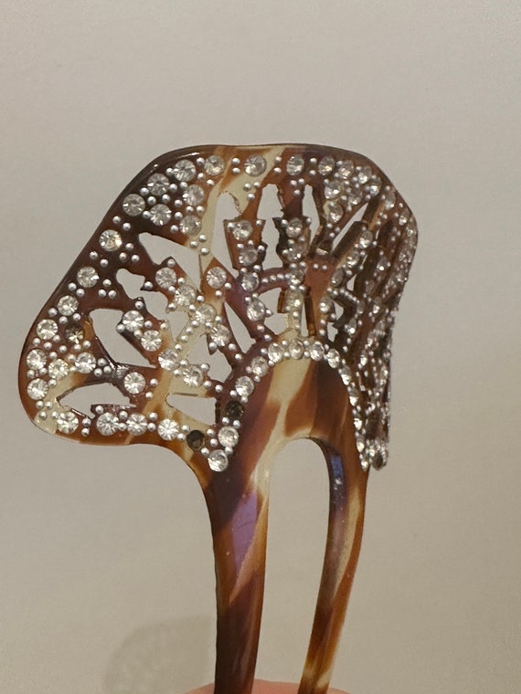 Beautiful rare Antique Art Deco diamanté faux tortoise shell celluloid hair comb