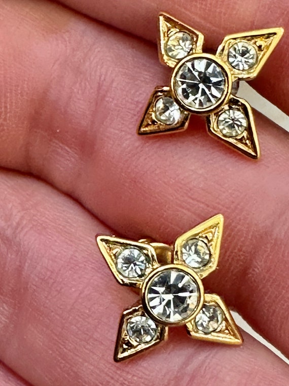 Vintage Attwood & Sawyer Gold Plated Diamanté Star Earrings
