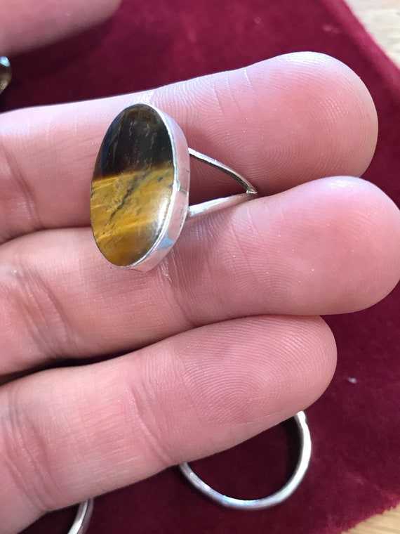 Vintage solid sover and Tigers eye stone ring marked Sterling CMC92 sz J or US 4.75