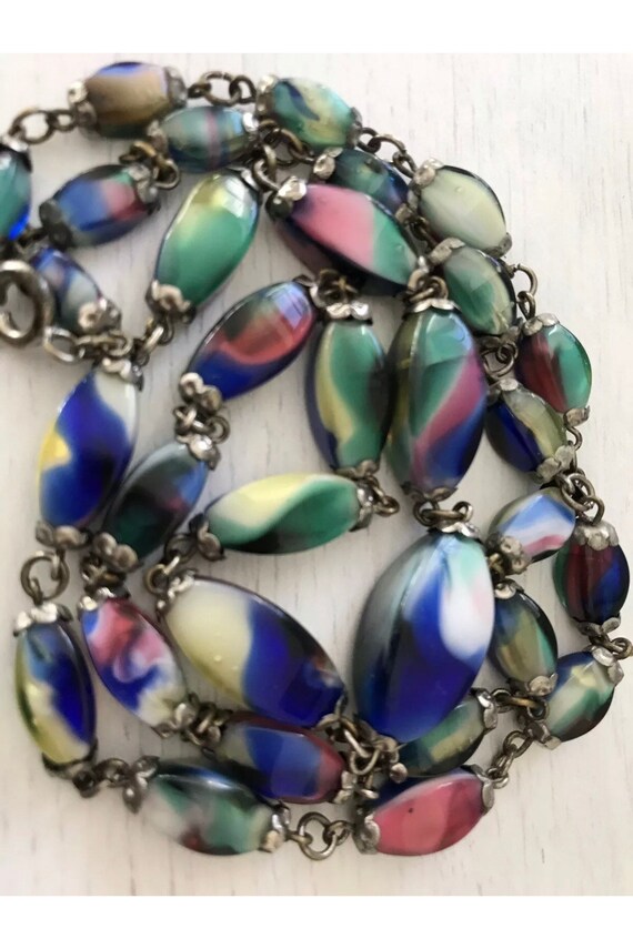 Stunning Unique Vintage Multi Coloured Glass Czech Beaded Glass Necklace 25 inches in length