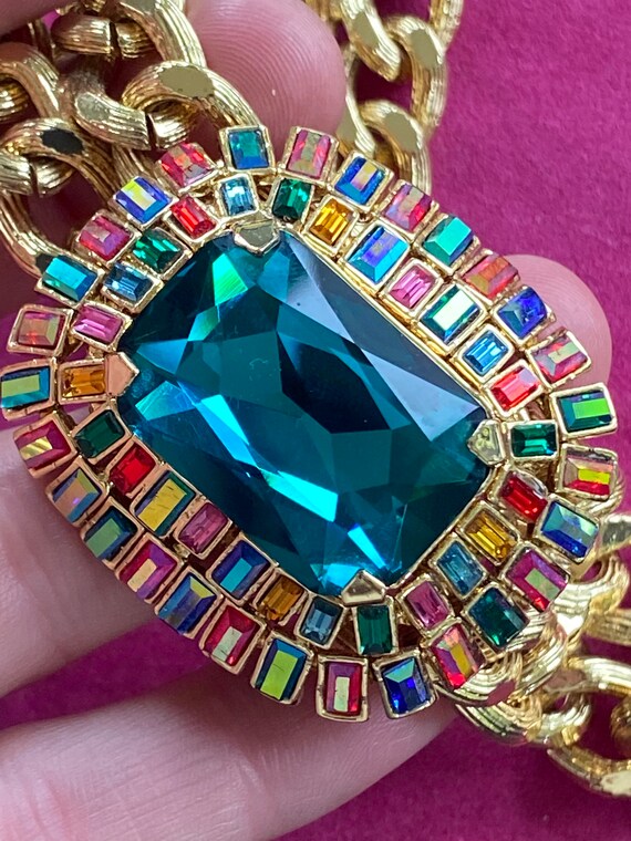 Vintage Butler & Wilson Gold Tone Chain Choker: Egyptian Style Blue Glass