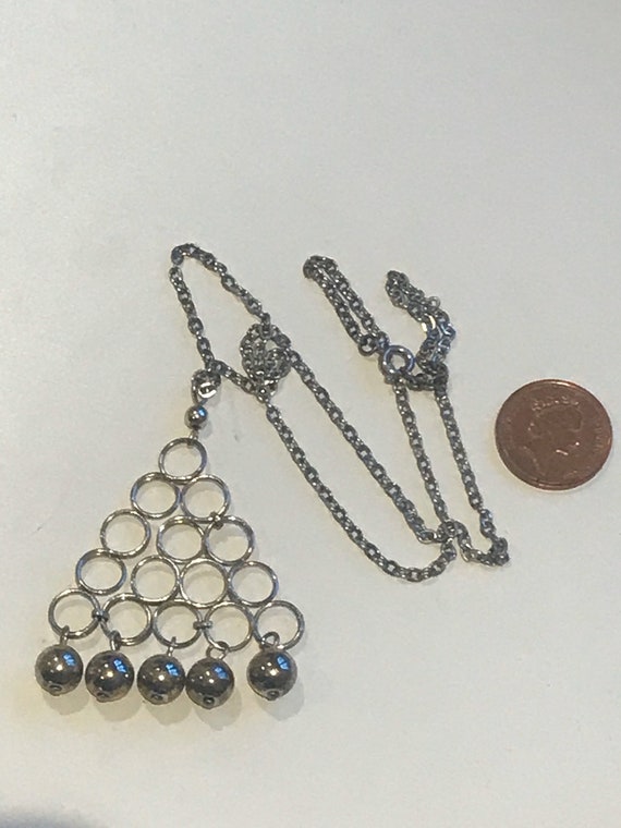 vintage modernist silver toned geometric pendant necklace