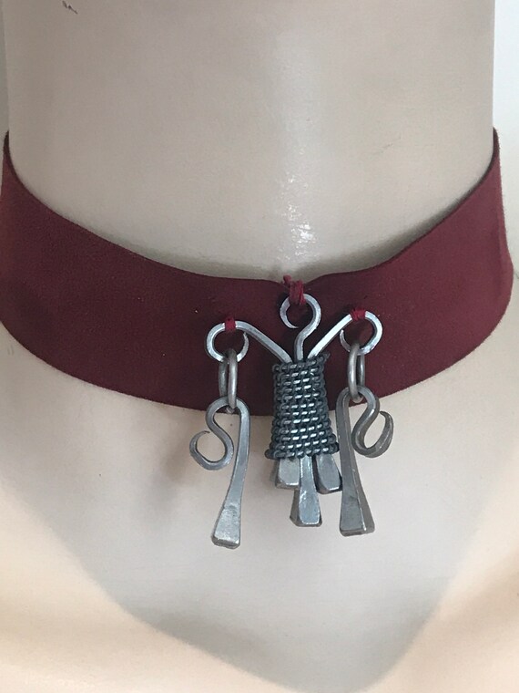 Unusual vintage handmade steel horseshoe nail Gothic style choker necklace