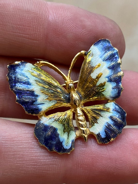 Vintage gold plated enamel butterfly brooch pin