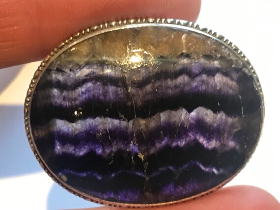 Antique Victorian blue John Sterling silver brooch stamped SILVER