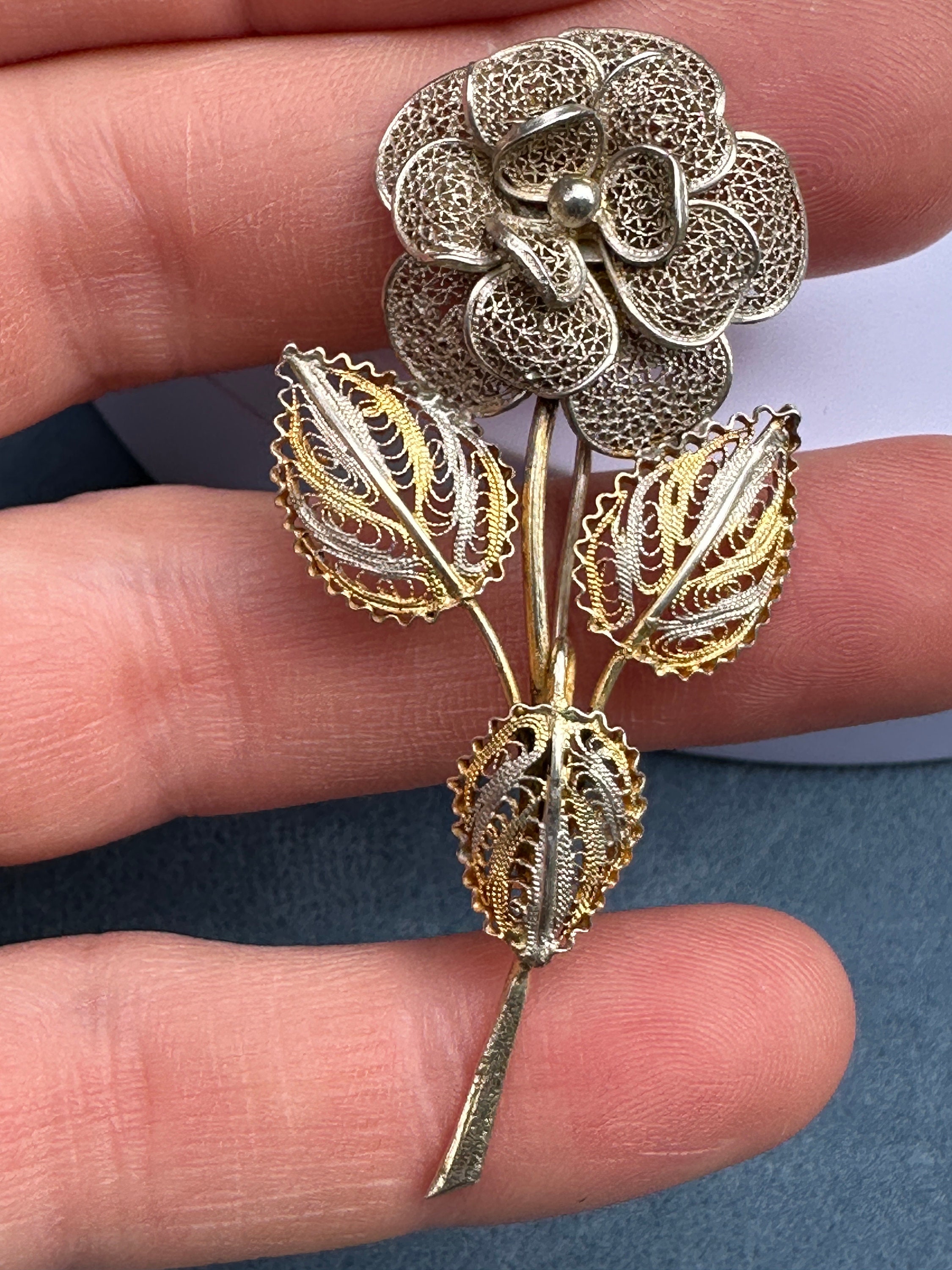 Broche Vintage Fleur Filigrane Années 60 - Argentée, Style Dentelle, Bijou Ancien