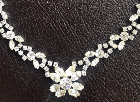 Stunning Vintage 1950s clear sparkling rhinestone choker necklace wedding
