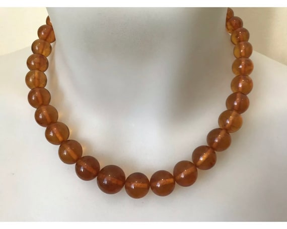 Vintage Baltic Amber Round Beaded Necklace With Screw Clasp 41 Grams