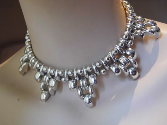 Unusual Chunky silver tone vintage choker necklace c1960s