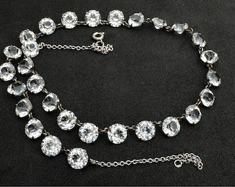 Stunning Original Art Deco crystal bezel set silver  necklace super sparkly Antique Rivière necklace