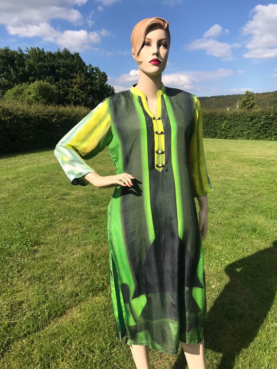 Unusual Beautiful vintage handmade brightly coloured silk kaftan beach cover up tunic