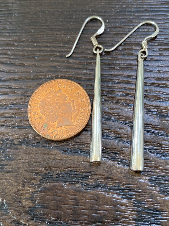 925 contemporary Sterling Silver long Dangle Polished Shepherd Hook Earrings Measures 5cm by 5mm Wide