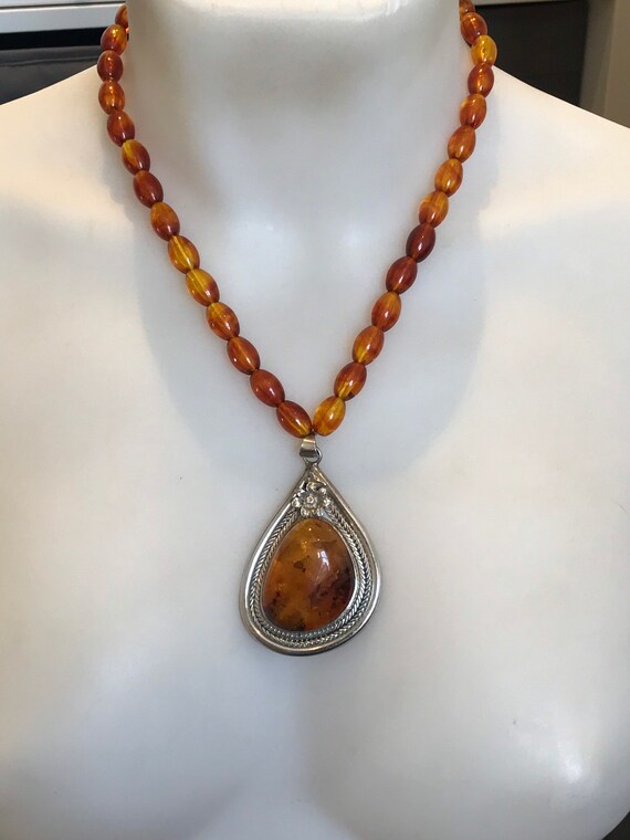 Huge vintage Baltic Amber and sterling silver statement necklace