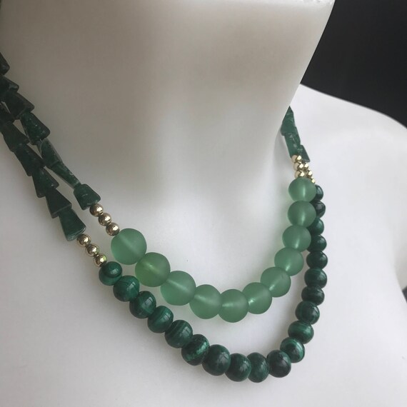 Adventurine and Malachite two stranded beaded necklace healing properties comfort calm & balance
