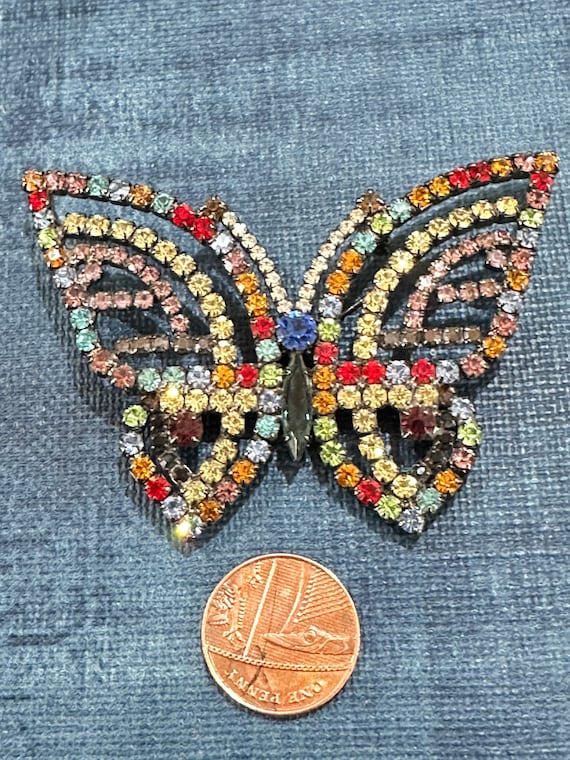 Striking multicoloured rhinestone big butterfly brooch pin