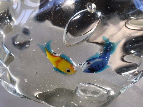 Two vintage glass swimming fish ornaments