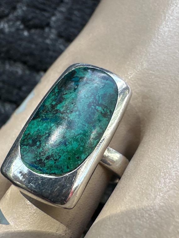 Vintage Modernist Eilat Stone Ring: Solid Silver, Israel Size O