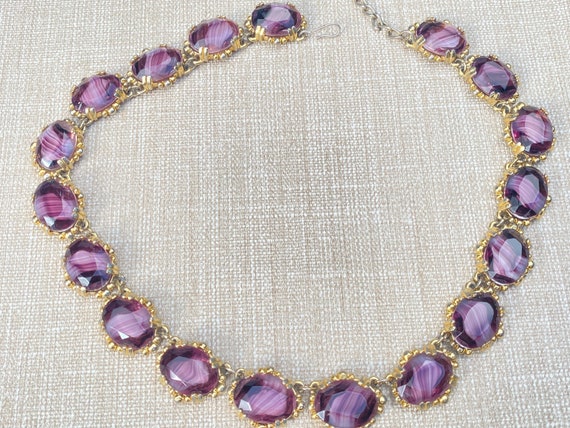 Fabulous vintage faux agate purple glass cabochon necklace by SPHINX