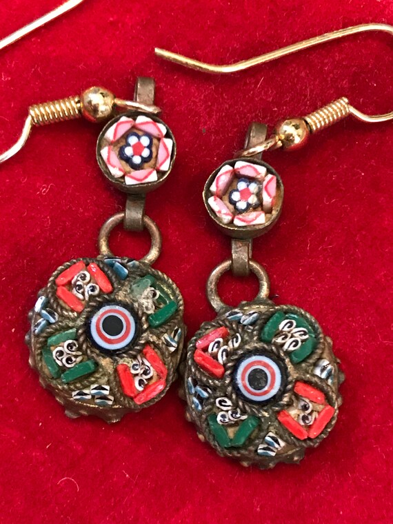Antique micro mosaic drop earrings with new wires