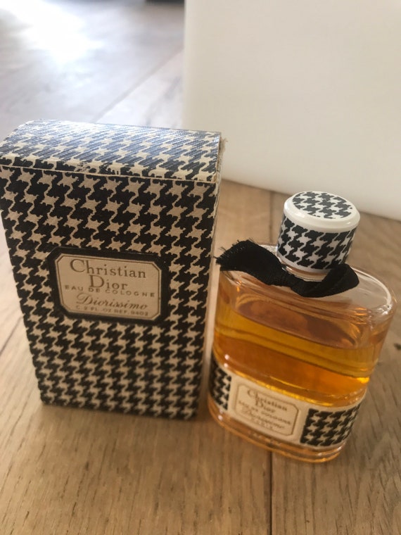 Rare vintage Diorissimo eau de cologne for women by Christian Dior, in houndstooth 1960/70s des box. Ref 9402, 2 fluid ounces, first origin