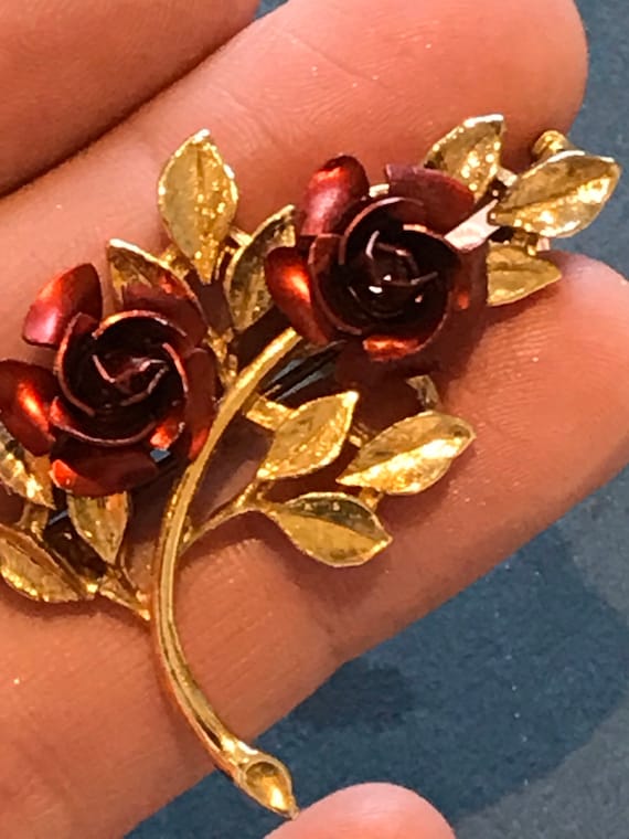 Vintage Red rose brooch pin by Exquisite