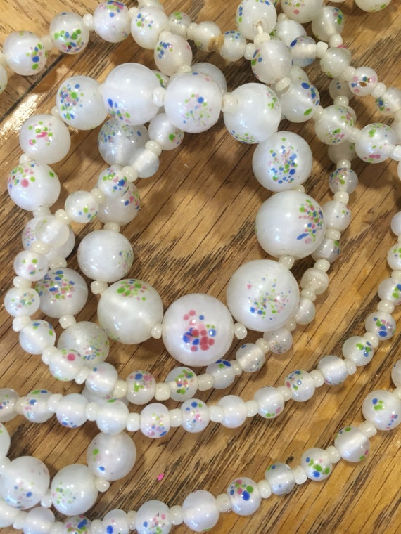 Long Art Deco beaded flapper style venetian wired glass necklace