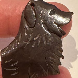Vintage 1940s carved celluloid brown Dog Brooch pin