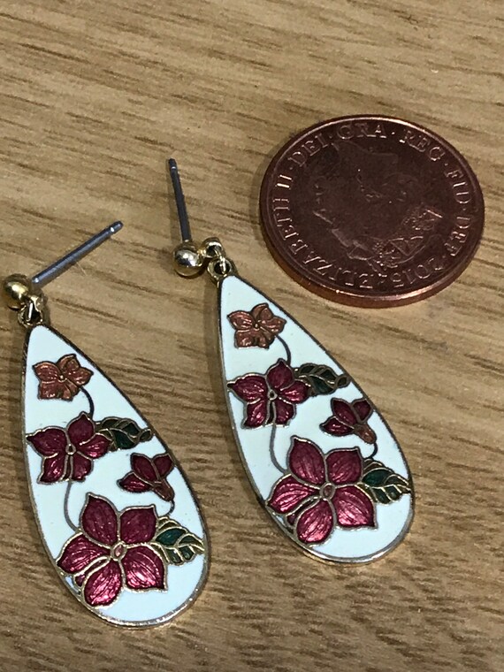Vintage cloisonne enamel floral drop earrings