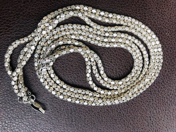 Vintage three stranded solid silver herringbone chain necklace
