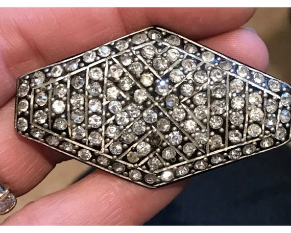 Beautiful authentic 1920s Art Deco Black Celluloid And Rhinestone Brooch