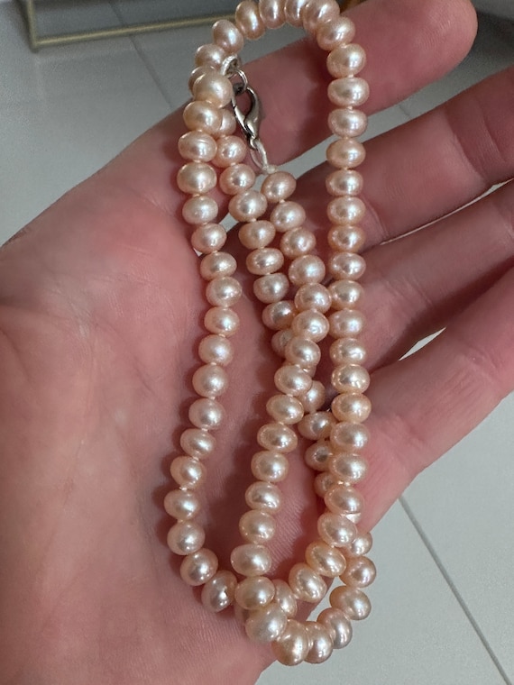 Fresh water pink hue cultured pearl classic necklace