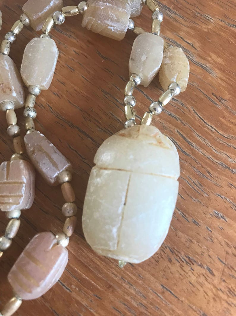 Vintage Hand Carved Scarab Soap Stone Beaded Necklace Etsy UK