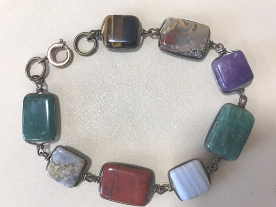 Vintage semi precious multi hard stone bracelet