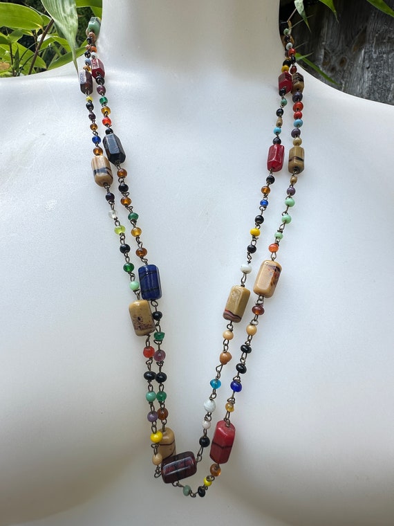 Art Deco Venetian Glass Beaded Necklace: Long Flapper Style