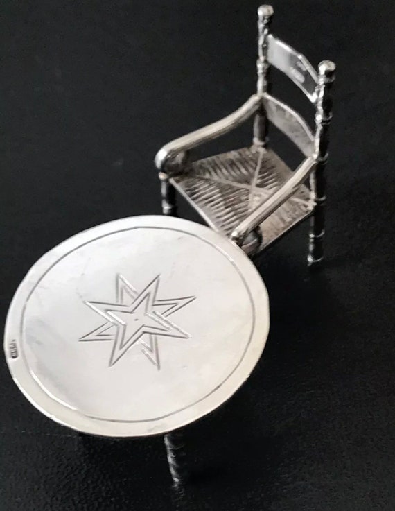 Dutch silver miniature table and chair 1910, master J van Dijk Hoorn. 23.8grams.