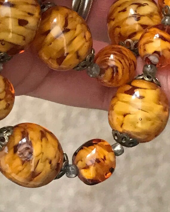 Vintage Orange Sommerso Venetian Glass Beaded Necklace With Barrel clasp 20” inches in length.