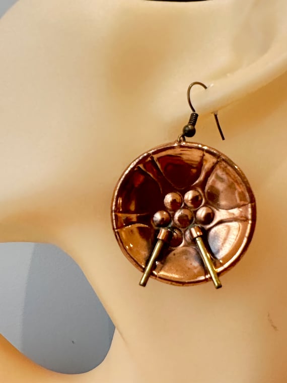 1970s vintage large copper flower seed pod earrings