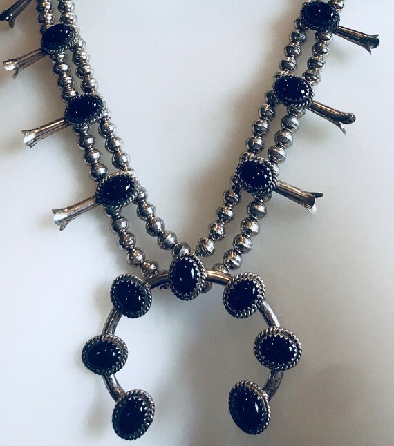 Black Onyx Squash Blossom Naja Sterling Silver Vintage Necklace & Earrings
