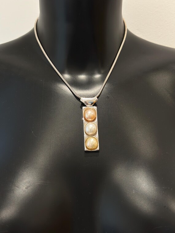 Contemporary solid silver and 3 coloured cultured… - image 9