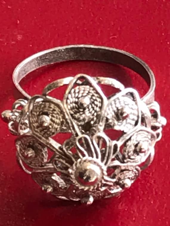 Vintage silver filigree bohemian style dome ring
