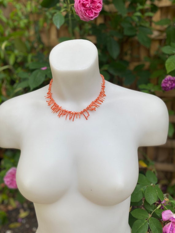 Vintage Salmon pink branch coral beaded necklace beach holiday summer necklace 17 inches in length