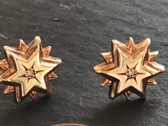 Beautiful 9 carat gold and Diamond Victorian multilayered stud star earrings