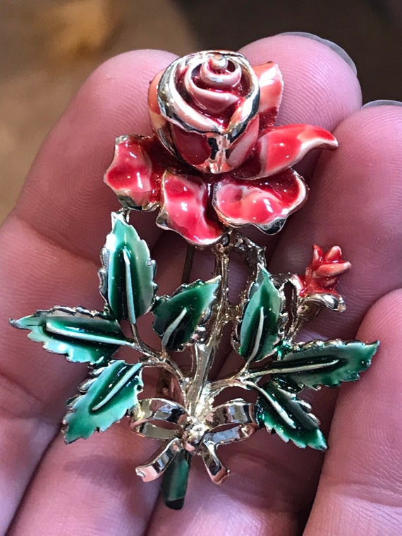 Vintage signed Exquisite birthday series brooch June moth of the Rose