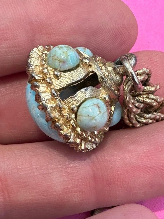 Vintage gold plated chunky charm bracelet with la… - image 5