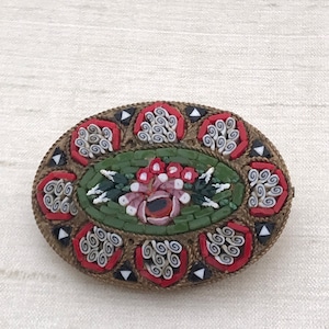 Vintage Micro mosaic Italian pin brooch c1940s signed V.Villani  ITALY floral design