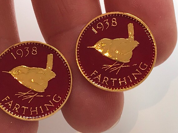 1938 Red enamelled Farthing cufflinks mens gift