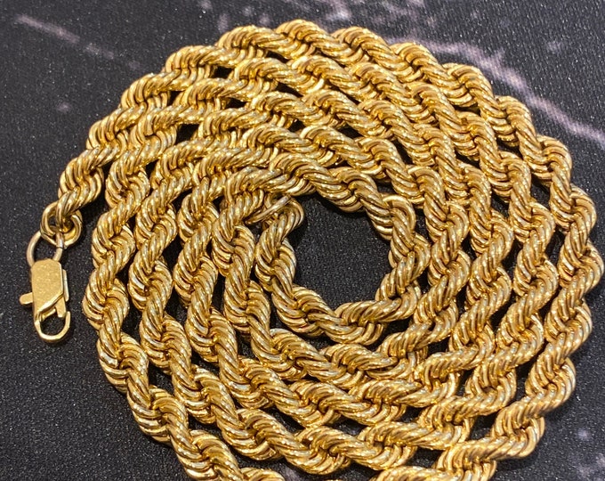 Vintage thick gold plated heavy long rope chain necklace 26.5 inches in length