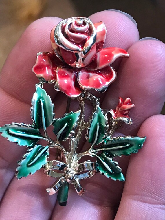 Vintage signed Exquisite birthday series brooch June moth of the Rose